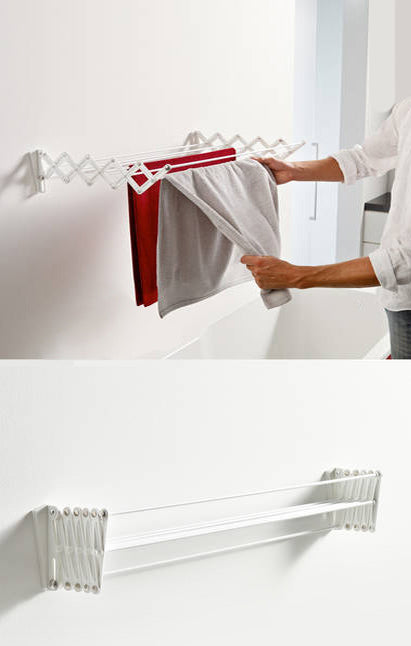 Etendoir ABJ Porte-linge et porte-serviettes, pliable, mural, télescopique (60cm, blanc)