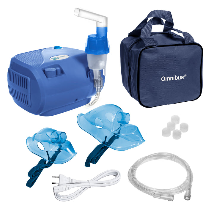 BR-CN116B Inhalador Omnibus azul + accesorios, mascarillas