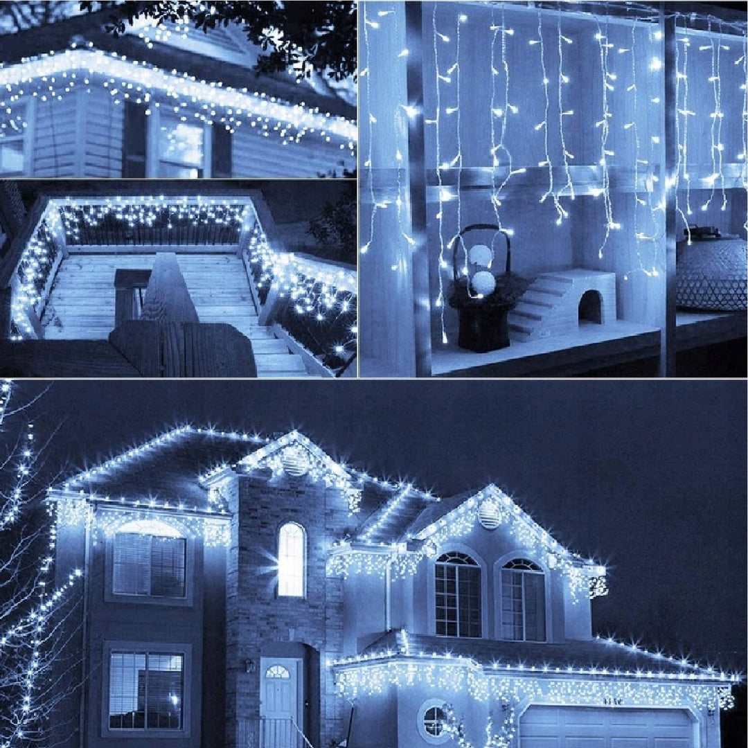 LAMEX ML42B Gordijn LED Fairy Lights Kerst String Bengelende Icicles 5m 250 LED's Wit / Blauw