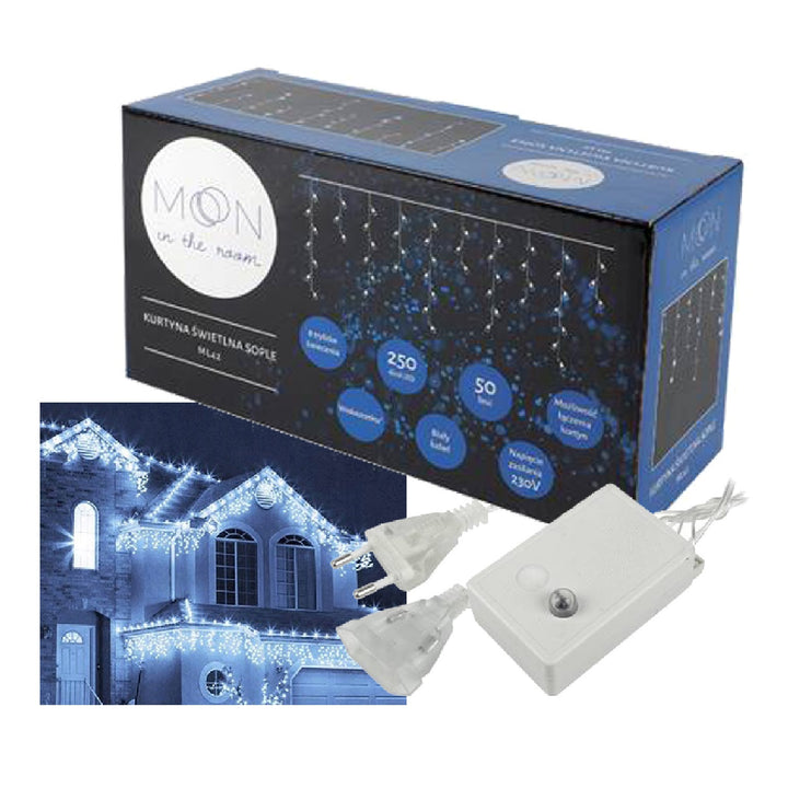 LAMEX ML42B Tenda LED Fairy Lights String Dangling Icicles 5m 250 LEDs bianco / blu