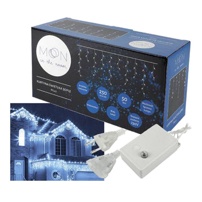 LAMEX ML42B Gordijn LED-lichtketting Kerstslinger Hangende ijspegels 5m 250 LED's Wit / Blauw