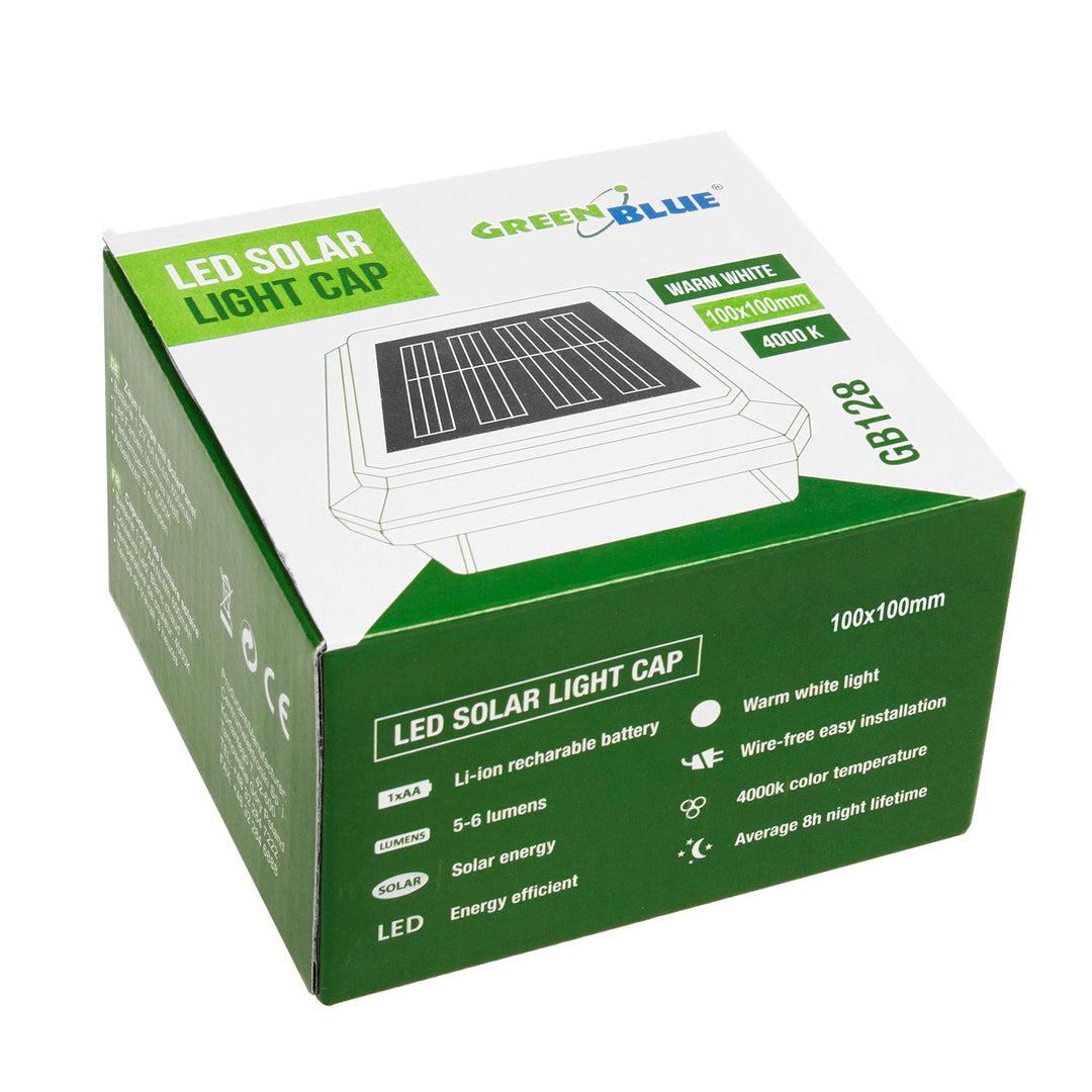 Green Blue GB128 LED Solar Lamp Hekpaal Tuinlamp met Schemersensor 100x100mm Warm Wit 4000K Batterij (Zwart, 1 stuk 100x100 mm)