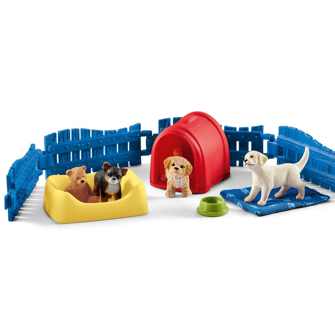 Schleich SLH42480 Schleich Farm World Puppy Pen Playset Dog Figurine Animal Pet 13-Piece Toy