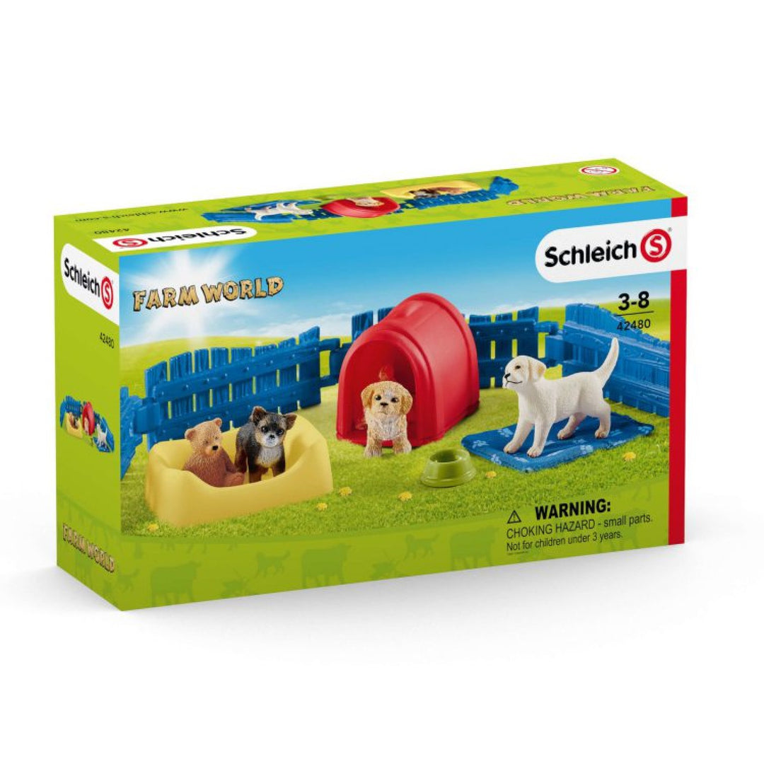 Schleich SLH42480 Schleich Farm World Puppy Pen Toy Playset Dog Figurine Animal Pet 13 PCS