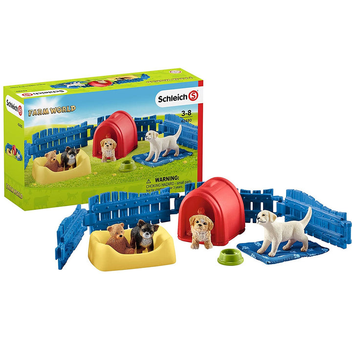 Schleich SLH42480 Schleich Farm World Puppy Pen Speelgoed Speelset Hond Figurine Dier Dier 13 PCS