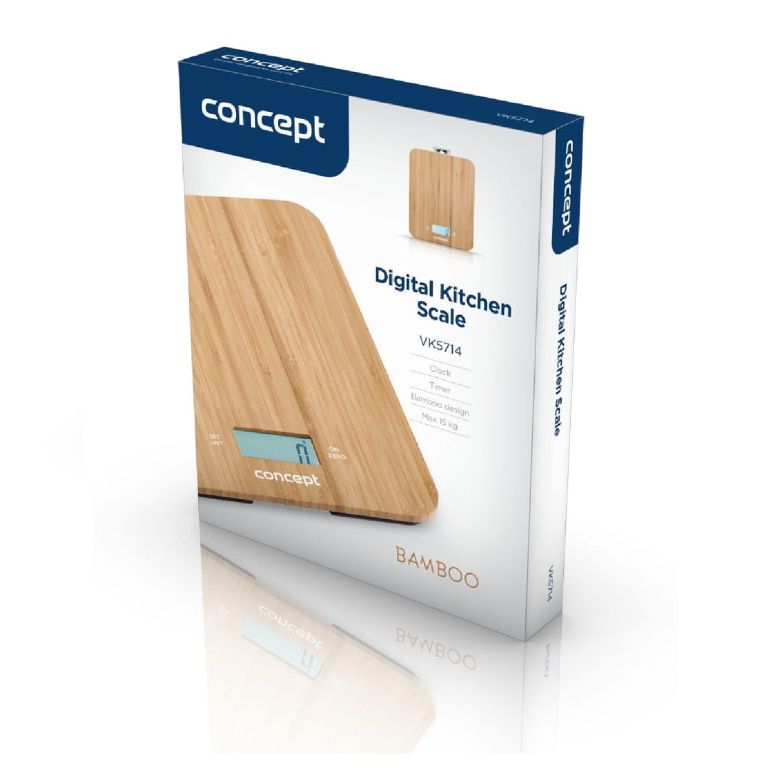 Concept VK5713 Balance de cuisine numérique - Bambou - 15kg Horloge Minuterie Design Bambou