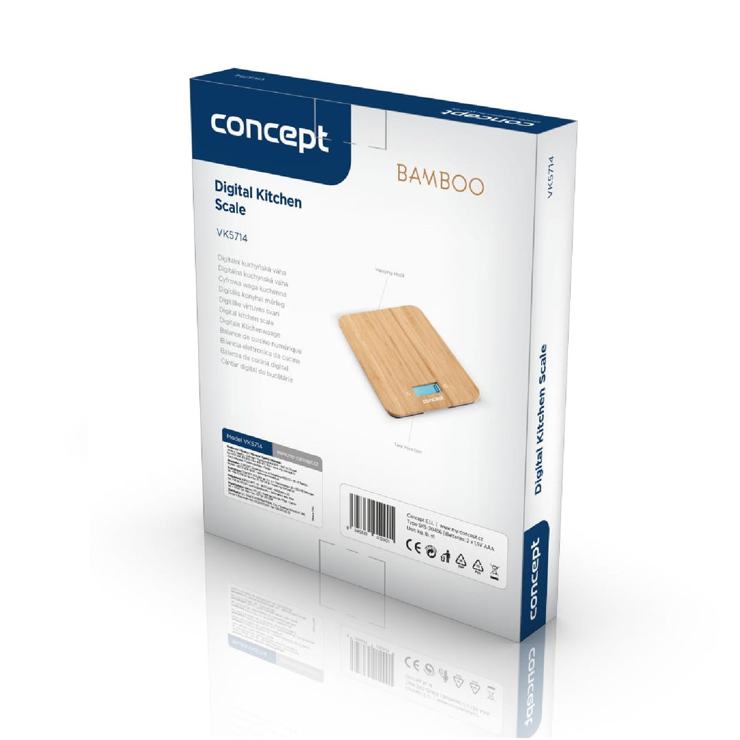 Concept VK5713 Balance de cuisine numérique - Bambou - 15kg Horloge Minuterie Design Bambou