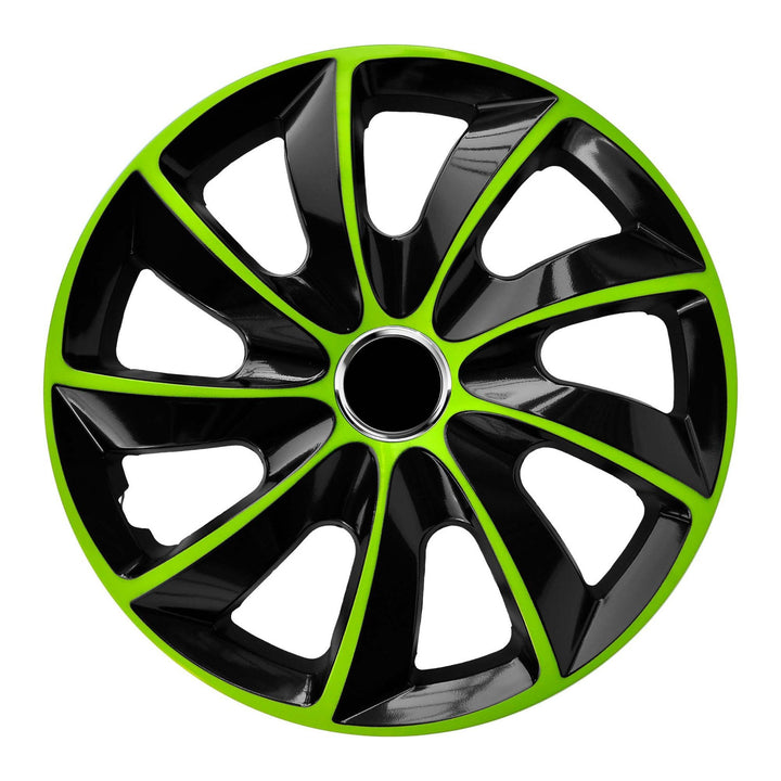 NRM 13" Hub Caps Wheel Covers Trims Universal Set 4 PCS Car Wash Safe Black & Green