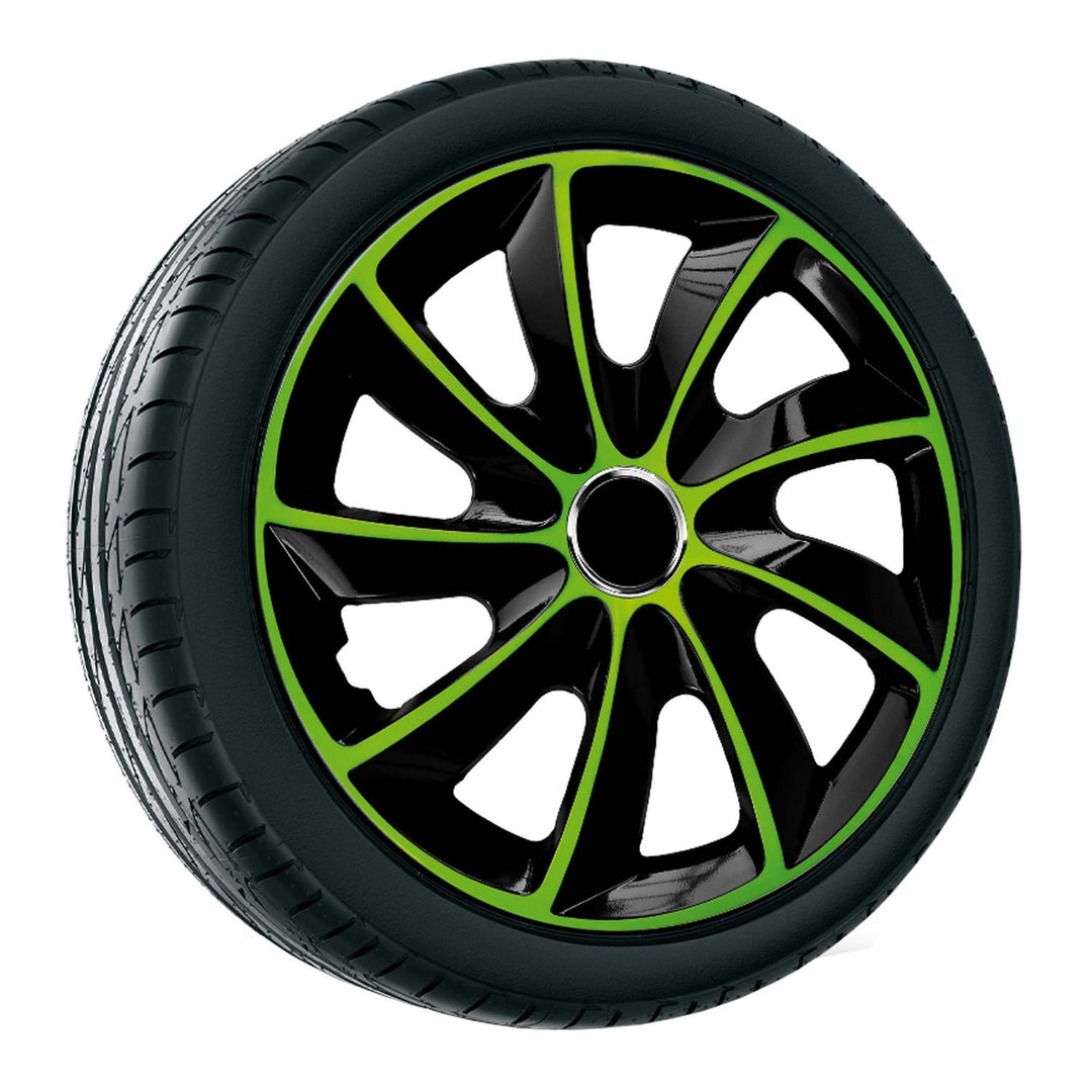 Enjoliveurs de roue - set complet de 4 pièces - NRM STIG EXTRA - noir et vert - 15" pouces