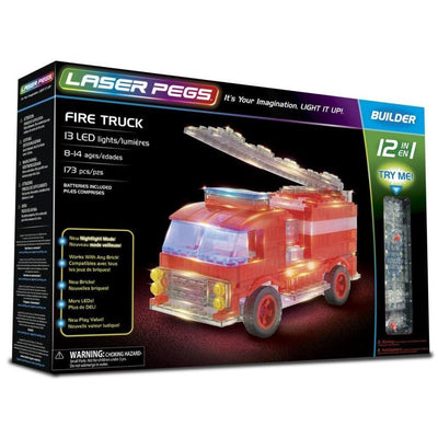 Vehículo de bloques iluminado LED para camión de bomberos con clavijas láser 12w1