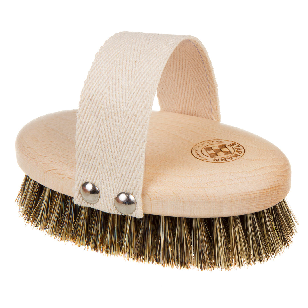 Brosse corps décolleté crin de cheval Tampico Agave Massage sec naturel poignée ergonomique