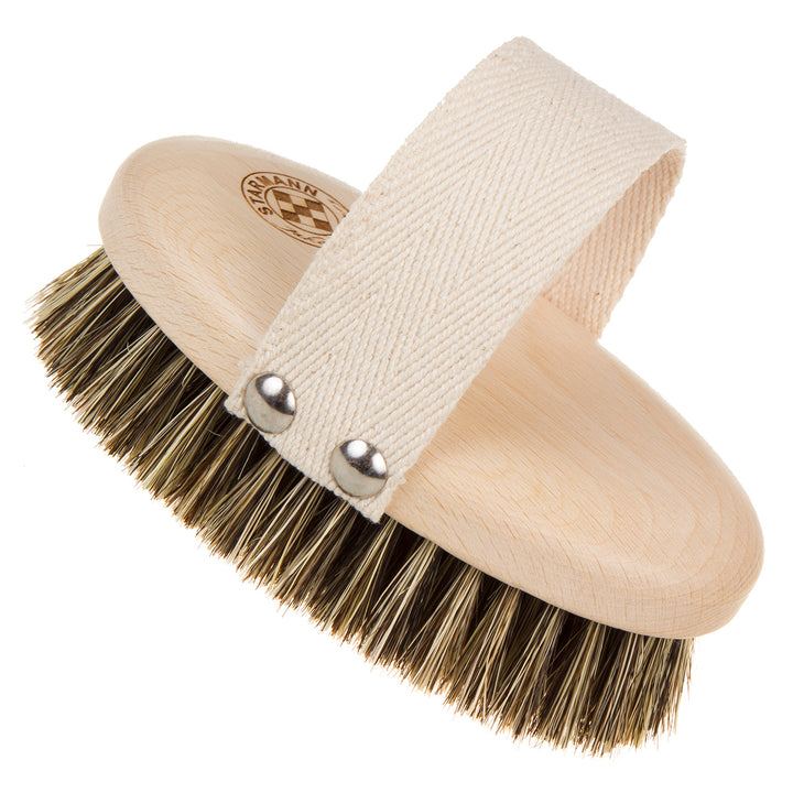 Brosse corps décolleté crin de cheval Tampico Agave Massage sec naturel poignée ergonomique