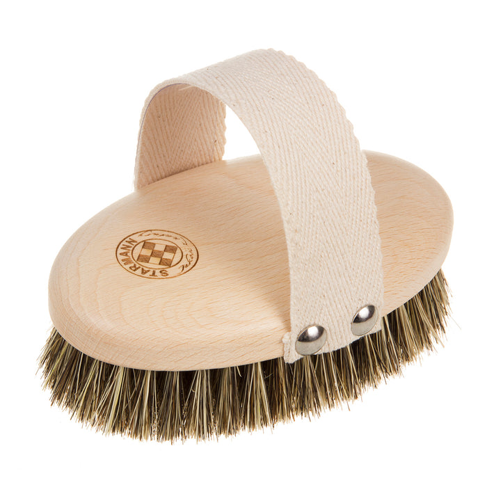 Brosse corps décolleté crin de cheval Tampico Agave Massage sec naturel poignée ergonomique