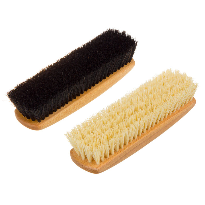 STARMANN Lot de brosses à chaussures en bois de hêtre Lot de 2 brosses à reluire 1x fibres de tampico 1x crinière de cheval  Lot de cirages pour chaussures