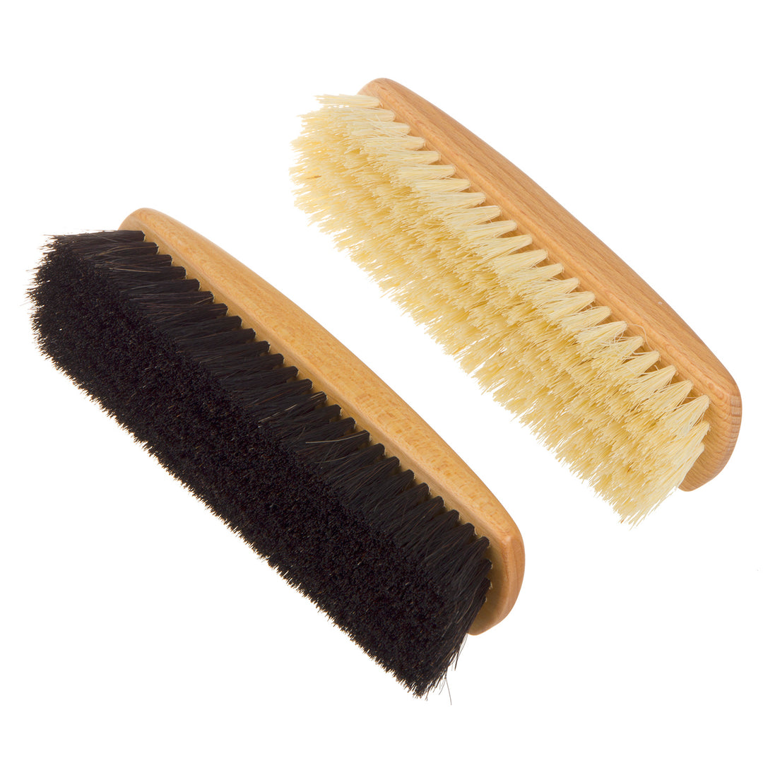 STARMANN Lot de brosses à chaussures en bois de hêtre Lot de 2 brosses à reluire 1x fibres de tampico 1x crinière de cheval  Lot de cirages pour chaussures