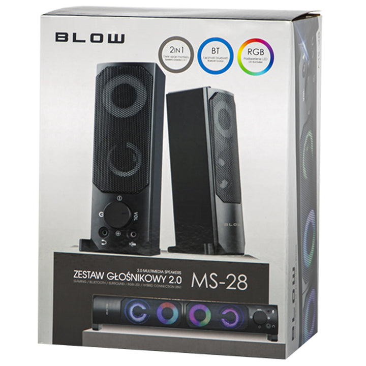 Altavoz 2 en 1 Bluetooth 2.0 para PC con función de barra de sonido Retroiluminación LED RGB Altavoz estéreo 2x3W RMS 2x2" AUX 3,5 mm Fuente de alimentación USB