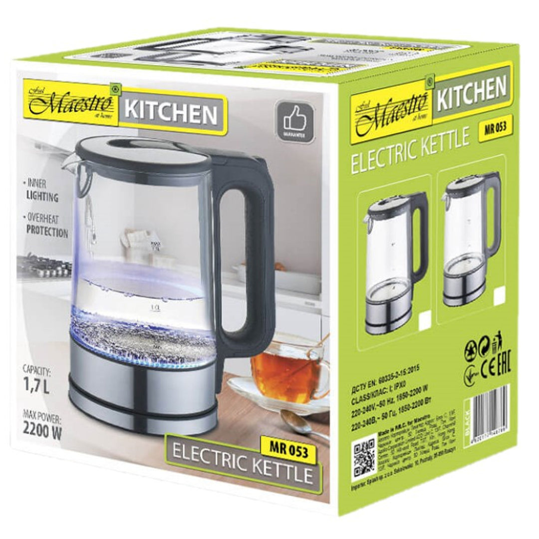 Electric Glass Water Kettle 1.7L  Rotating Base Auto Shut Off LED Backlight 2200W