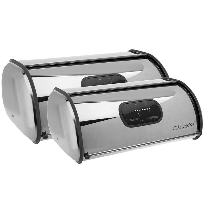 MAESTRO MR-1675 2 x Bread Bin Set Breadbox Bun Rolls Storage Container 2 dimensioni diverse