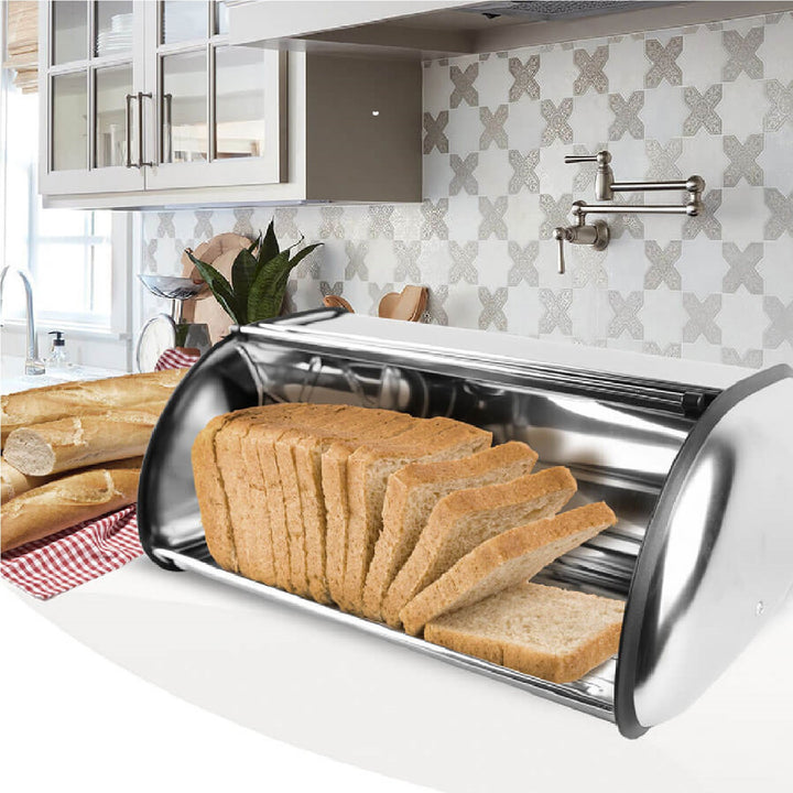 Maestro MR-1676BL Contenedor para pan Caja para pan con tapa deslizante Contenedor para pan de diseño elegante Acero inoxidable