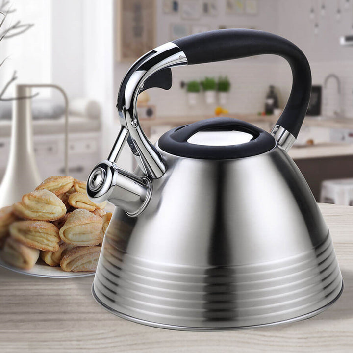 Bouilloire avec couvercle et sifflet 3L Bouilloire sifflet en acier inoxydable de haute qualité pour cuisinière à induction Bouilloire