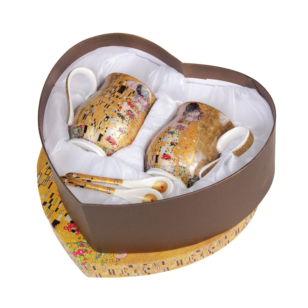 Queen Isabell Koffiemok set met lepel voor twee personen Porselein The Kiss Klimt mok Hartvormige geschenkdoos cadeau idee Set van 2 350ml