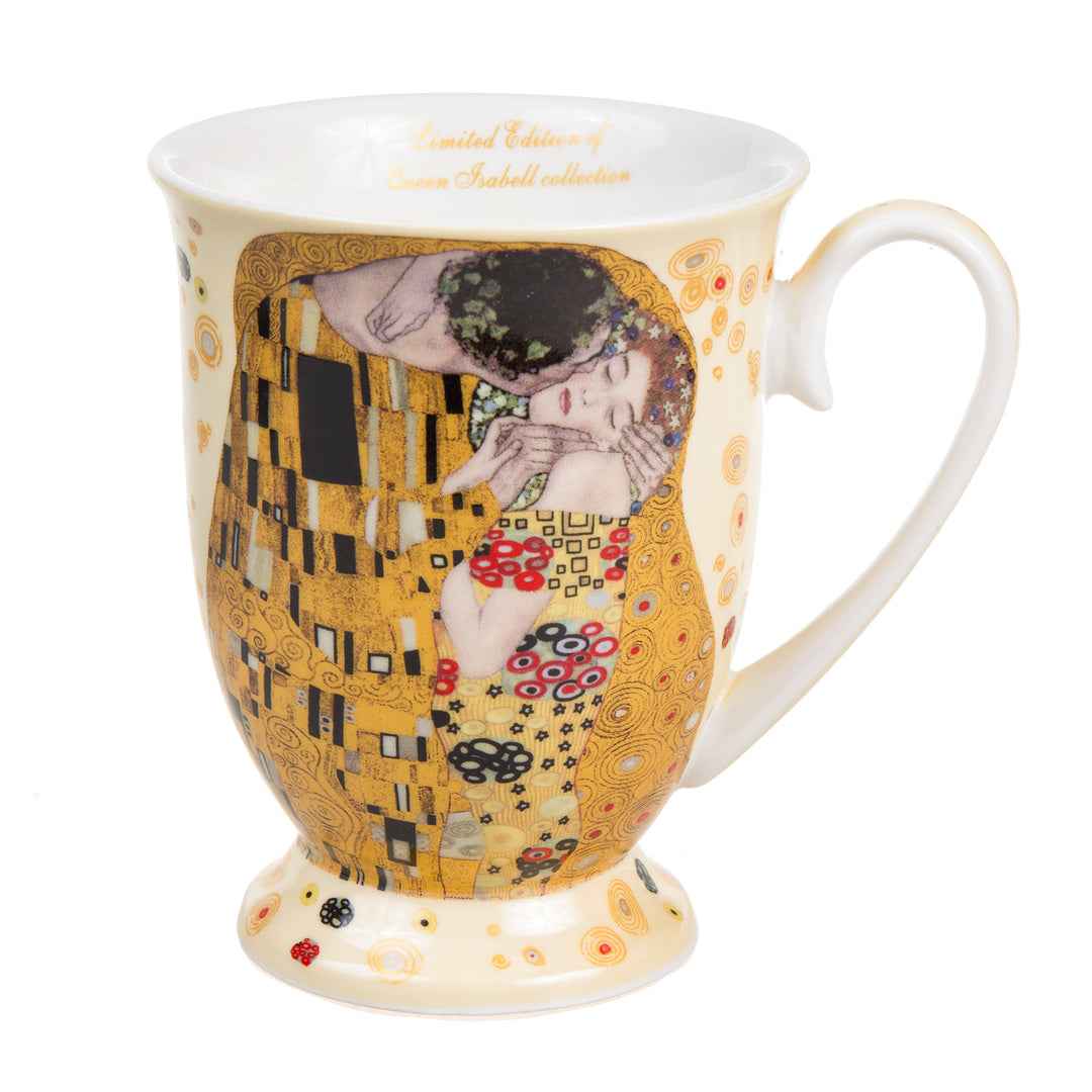 Queen Isabell Koffiemok set met lepel voor twee The Kiss door Gustav Klimt Porseleinen mok Hartvormige geschenkdoos Huwelijkscadeau idee set van 2 300ml