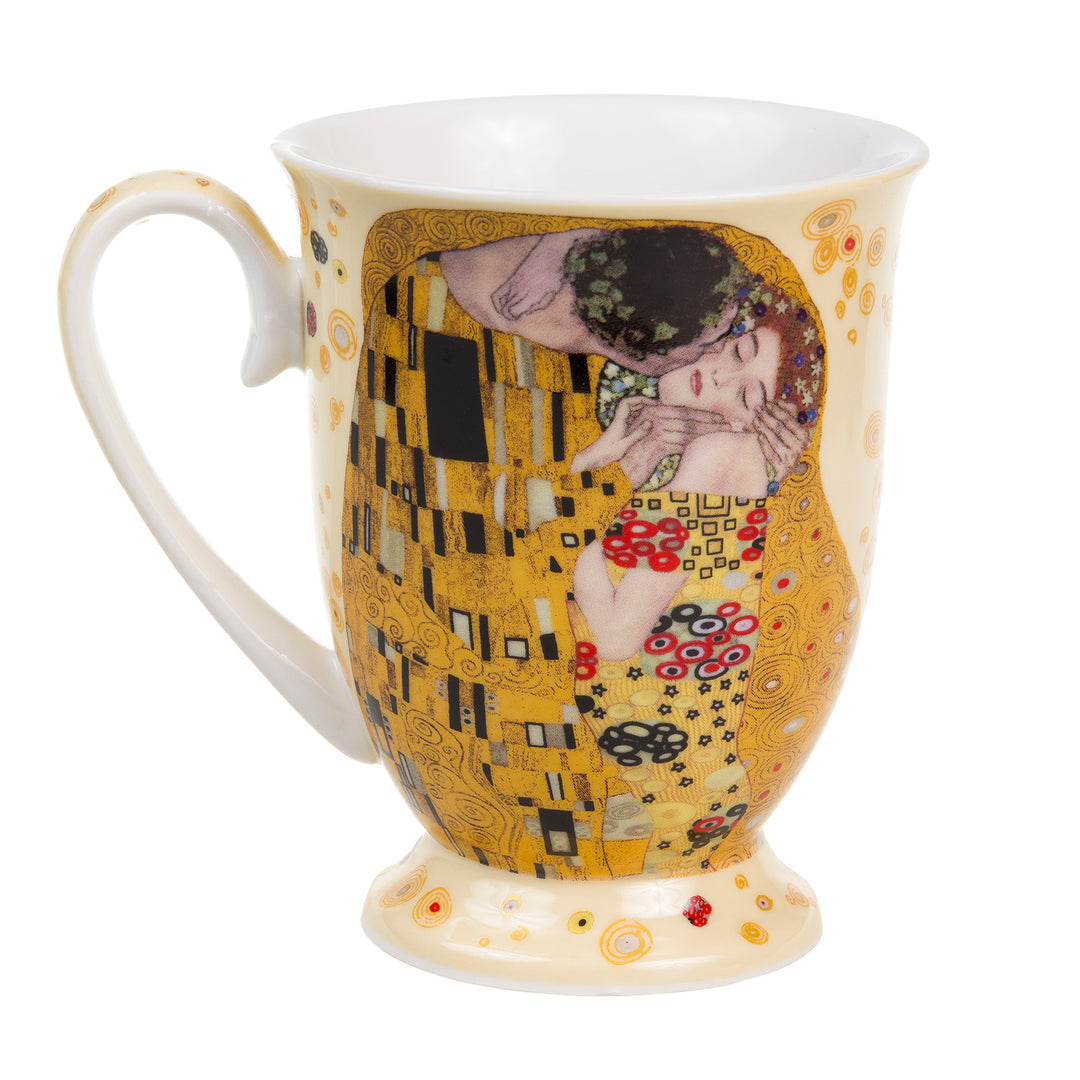 Queen Isabell Koffiemok set met lepel voor twee The Kiss door Gustav Klimt Porseleinen mok Hartvormige geschenkdoos Huwelijkscadeau idee set van 2 300ml