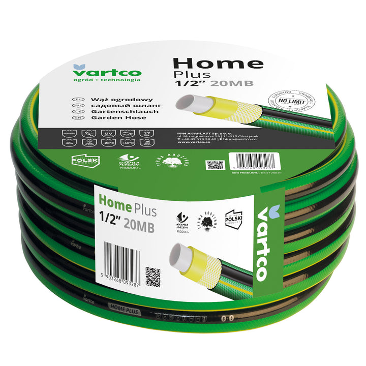 Vartco - 4-Ply Anti Twist Tuinslang 1/2" 20m | Flexibele Slang Polyester Kruis vlecht UV-bestendig 27 Bar