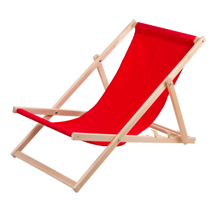 Wood OK Comfortable Red Wooden Deckchair Ideal for Beach, Balcony, Terrace