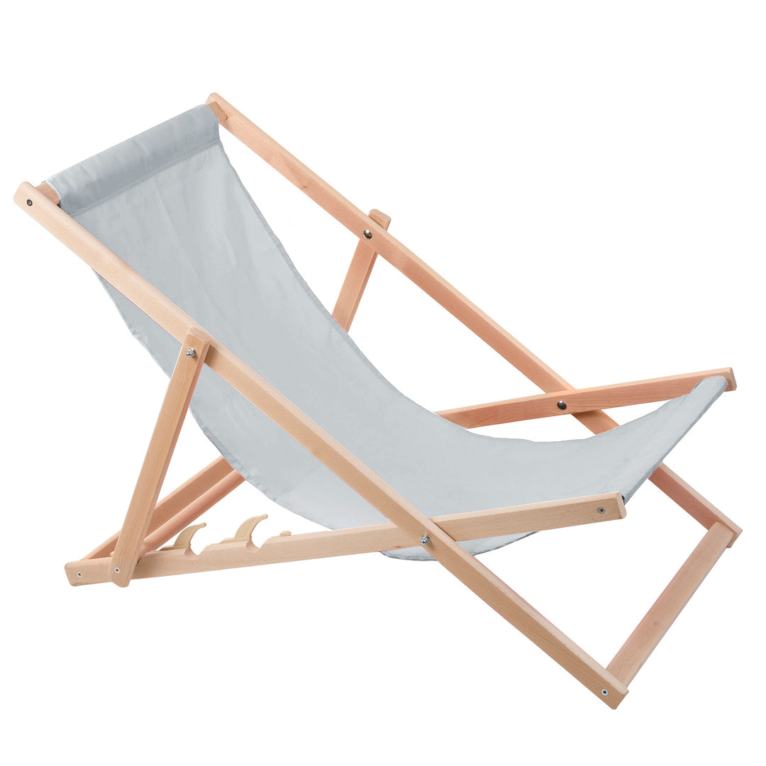 Wood OK Chaise longue en bois de hêtre - Dossier inclinable gris clair Grand siège robuste