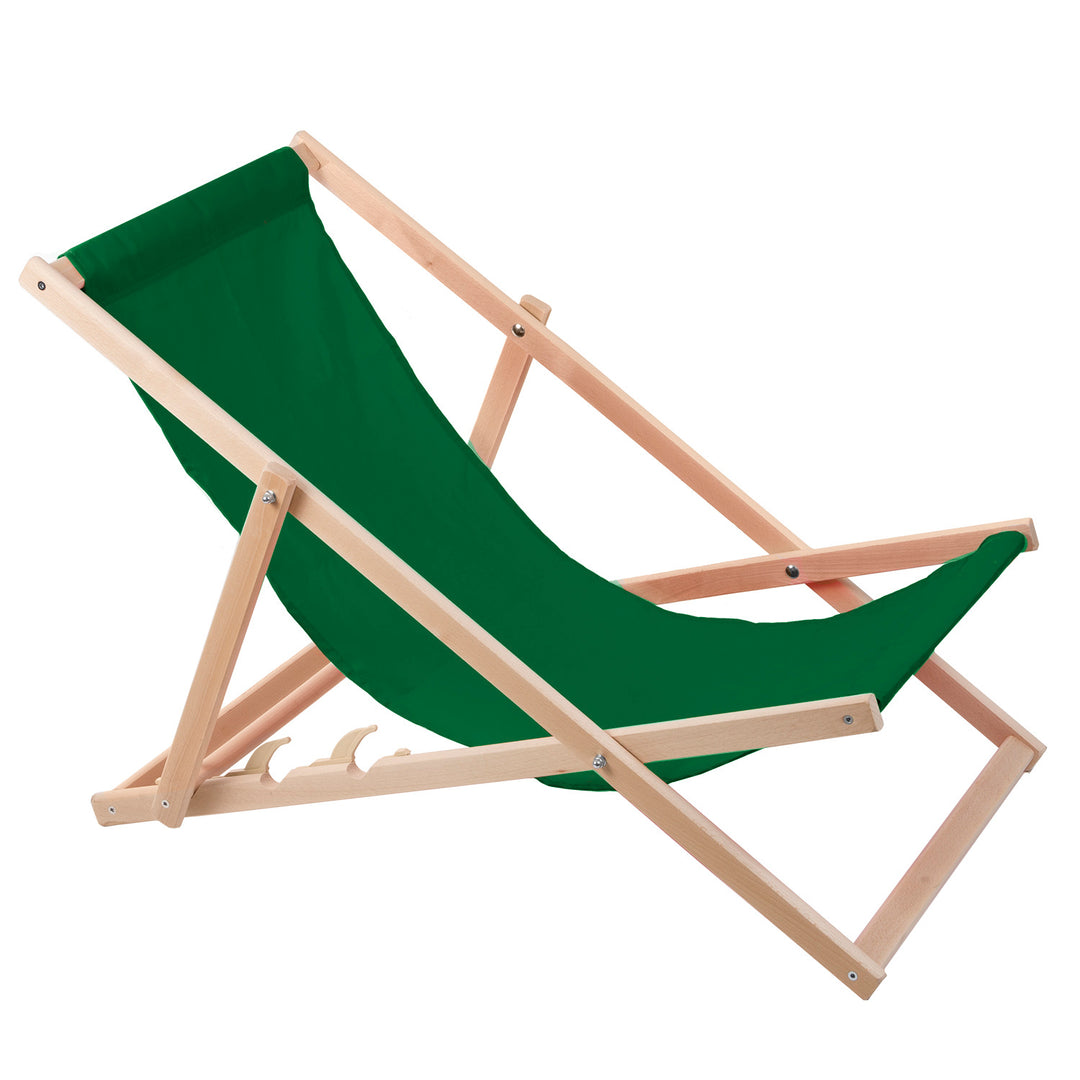 Comoda sedia a sdraio in legno di colore verde, ideale per la spiaggia, il balcone, la terrazza