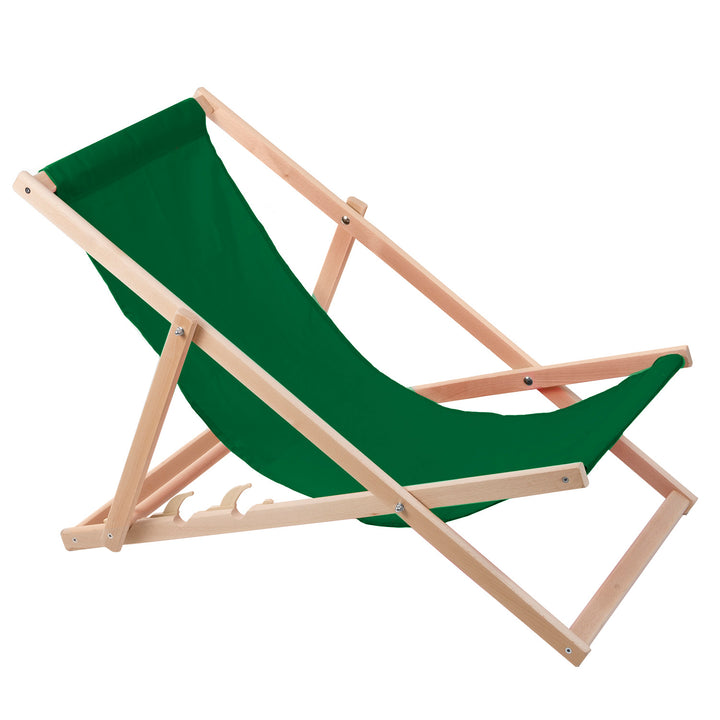 Cómoda tumbona de madera en color verde, ideal para la playa, balcón, terraza