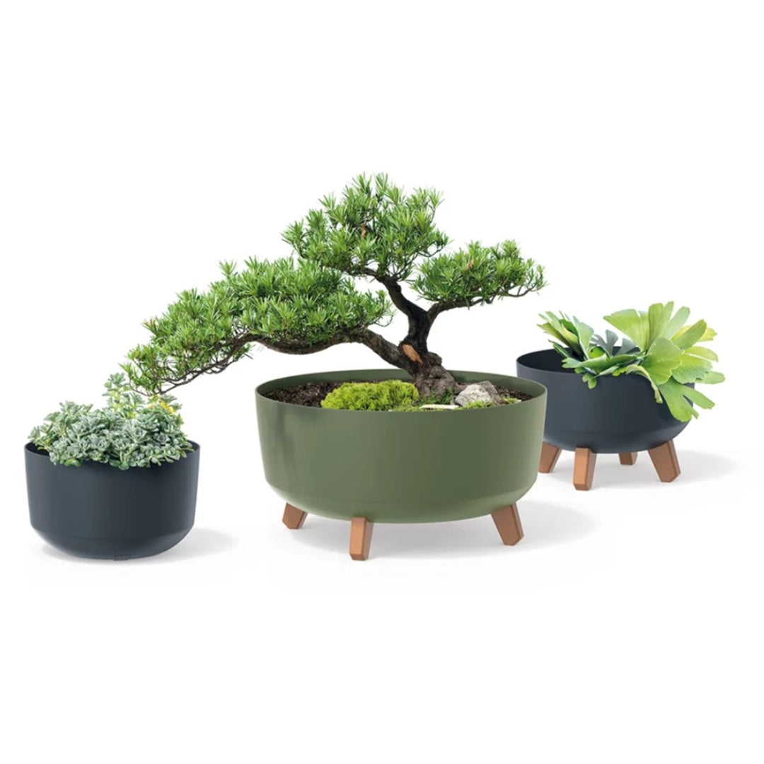 Gracia Maceta Estándar con patas desmontables incl. inserto para uso interior y exterior Jardinera Redonda de Plástico (390mm, Gris Claro)