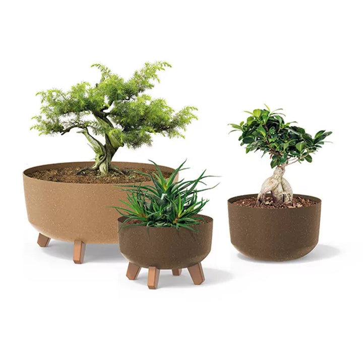 Gracia Maceta estándar de madera ecológica con patas desmontables incl. inserto para uso interior y exterior Jardinera redonda de plástico resistente a los rayos UV 238mm Café