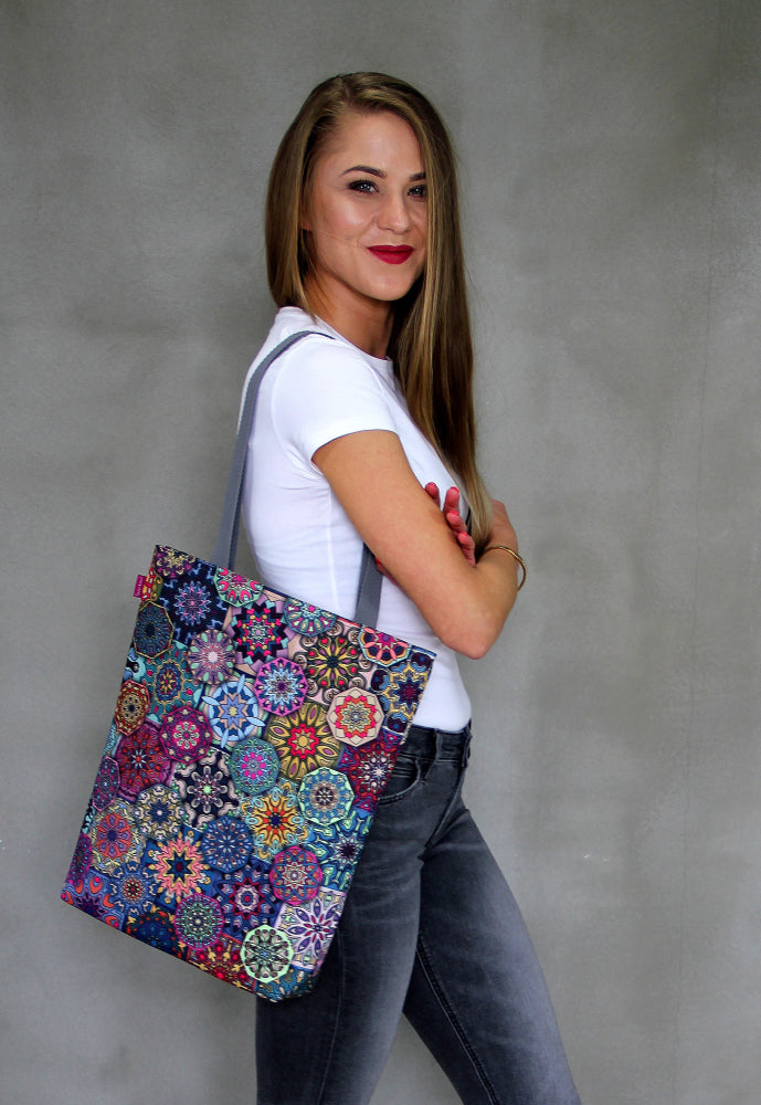 Sunny shoulder bag with zipper ladies shopper 36x40 cm (fits A4) tote bag fabric bag bag with motif Valencia