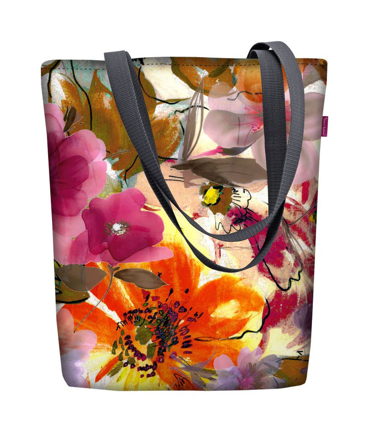 Zonnige Schoudertas met Rits - Dames Shopper 36x40 cm (past A4) Tote Bag Stoffen tas met Tuinmotief