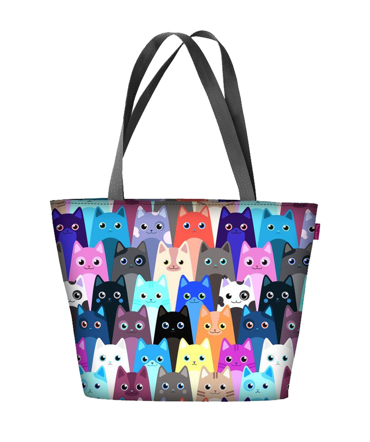 Holi shoulder bag with zipper ladies shopper Suitable for A4 tote bag bag with motif Meow