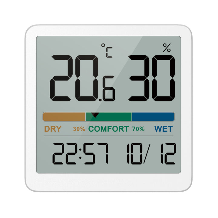 Thermometer Hygrometer mit Zeit- und Datumsanzeige, GreenBlue, CR2032-Batterie, Temperaturbereich -9,9 Grad C bis +60 Grad C.,GB380