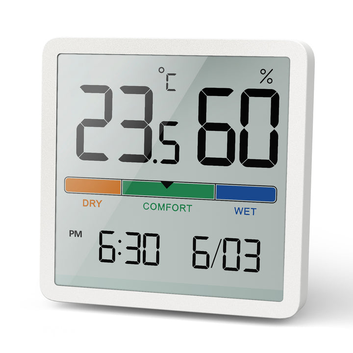 Thermometer Hygrometer mit Zeit- und Datumsanzeige, GreenBlue, CR2032-Batterie, Temperaturbereich -9,9 Grad C bis +60 Grad C.,GB380