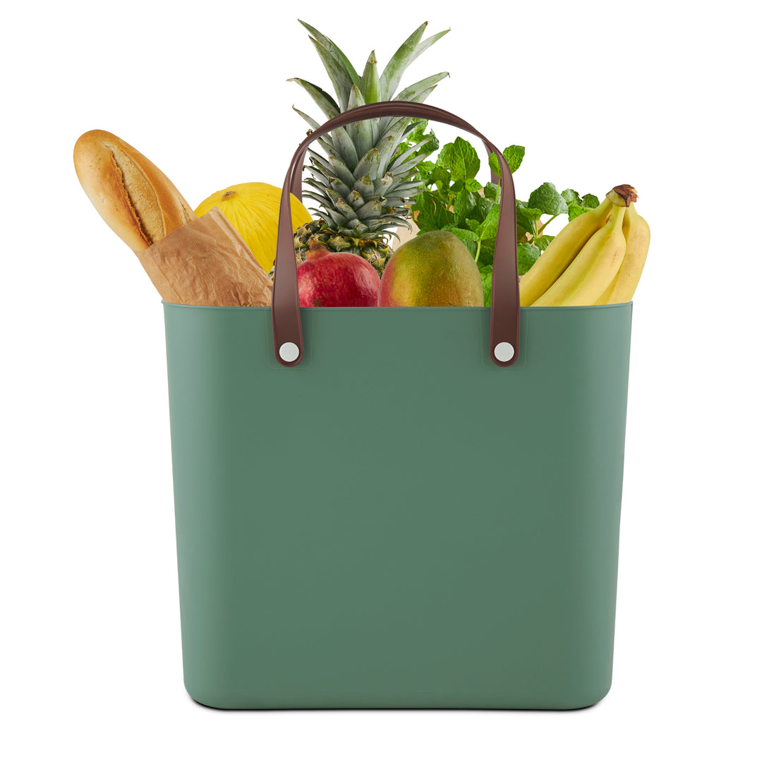 Rotho Albula Plastic Shopper Bag 25L - Green - Shopping Basket with Handles Made of Recycled Plastic ECO