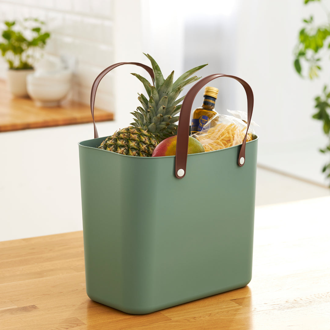 Rotho Albula Plastic Shopper Bag 25L - Green - Shopping Basket with Handles Made of Recycled Plastic ECO