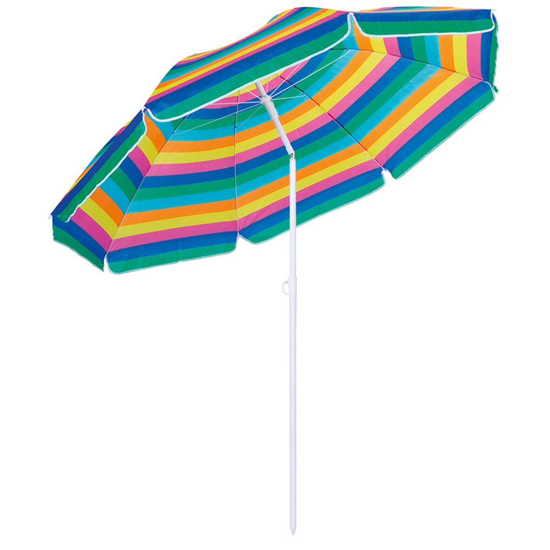 Beach Parasol Garden Patio Folding Tilting 200cm Adjustable SPF 50+ Sun Shade Wind Resistant Umbrella 200 cm