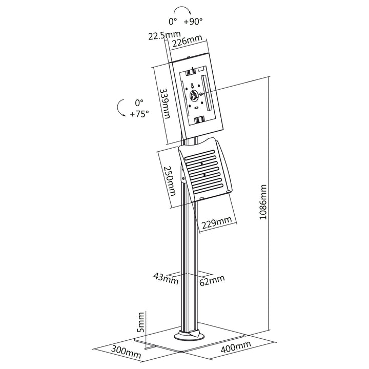 Maclean MC-476W Floor Advertising Tablet Holder with Locking Device, 9.7"-11", Compatible with iPad/iPad Air/iPad Pro, Samsung Galaxy Tab A/Tab A7/Tab S6 Lite