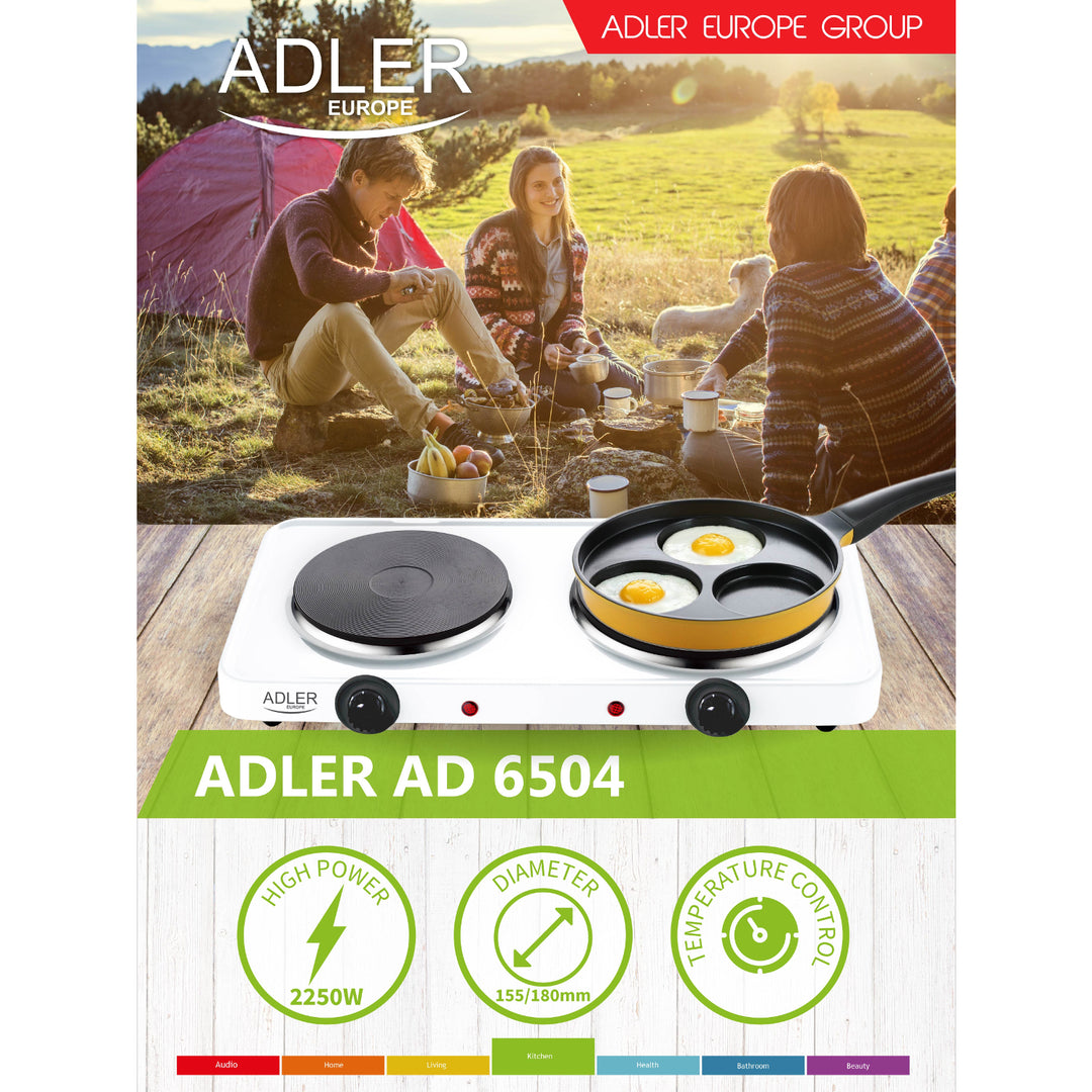 Adler AD 6504 Cocina Eléctrica de Dos Fuegos Cocina para Acampada Camping 2500 W