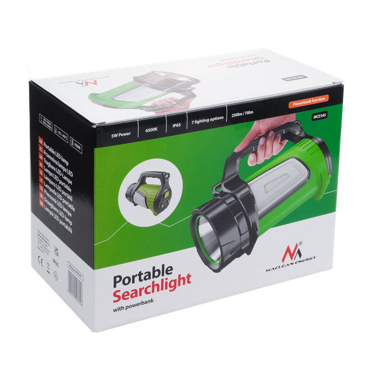 Torche LED 3en1 Maclean, fonction powerbank, 3 modes d'éclairage, 5W XM-L-T6, Cold White 6500K, 3.7V 3x18650, 4500mAh, MCE345