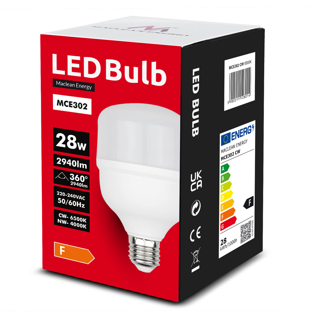 Maclean LED bulb, E27, 28W, 220-240V AC, cold white, 6500K, 2940lm, MCE302 CW