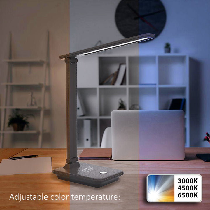 Maclean MCE616 Dimmable LED Desk Lamp Desk Lamp 9W with Induction Qi Charger Adjustable Ligth Temperature Black