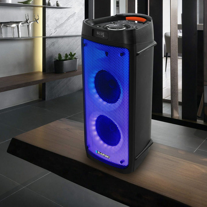 Enceinte portable Bluetooth avec fonction karaoké Entrée guitare TWS Radio AUX USB microSD Télécommande Disco Éclairage LED