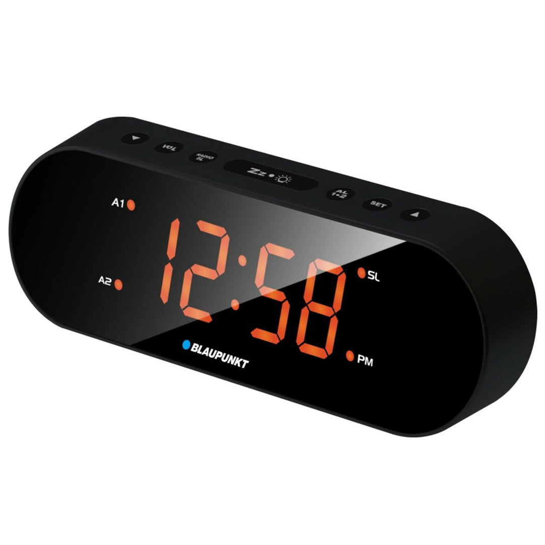 Radio FM PLL con 10 preselecciones de emisoras Pantalla LED de 1,85" Función de doble alarma y snooze