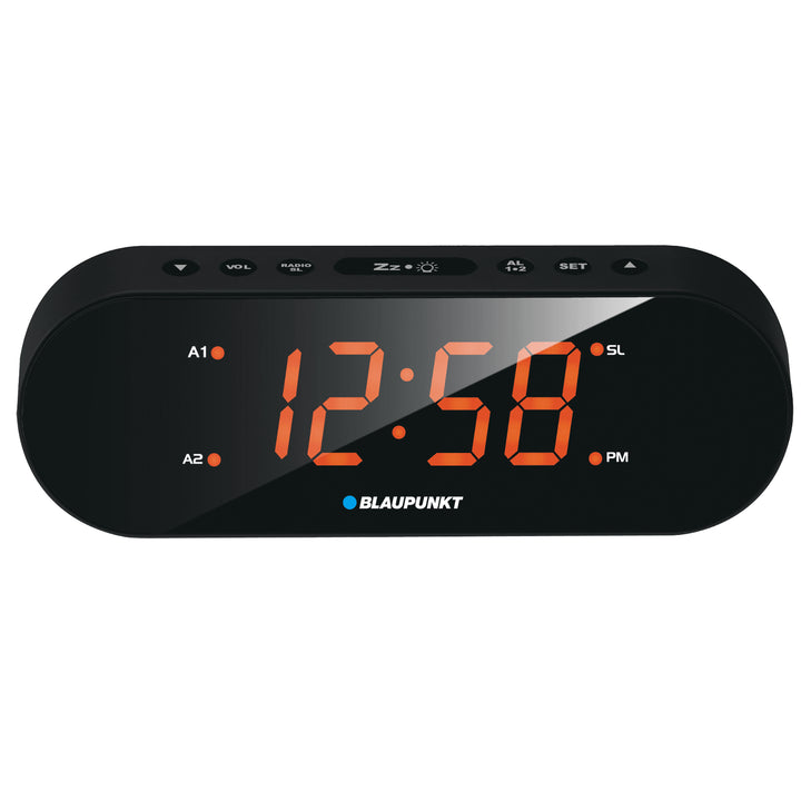 Radio FM PLL con 10 preselecciones de emisoras Pantalla LED de 1,85" Función de doble alarma y snooze